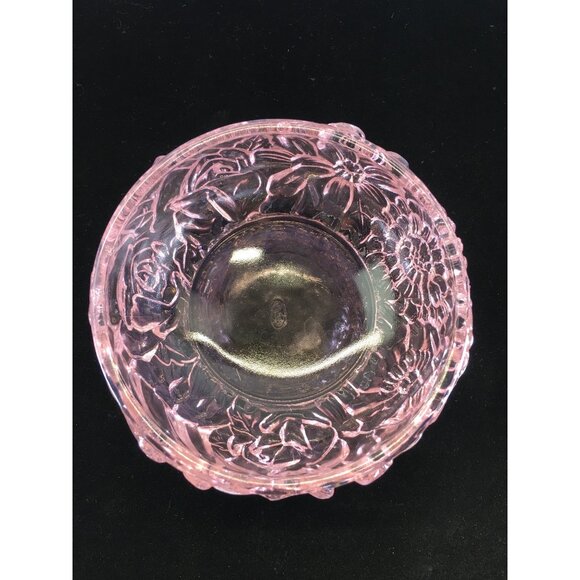 Vintage Fenton Art Glass Powder Jar Trinket Box with Lid Transparent Pink Floral - Picture 4 of 16